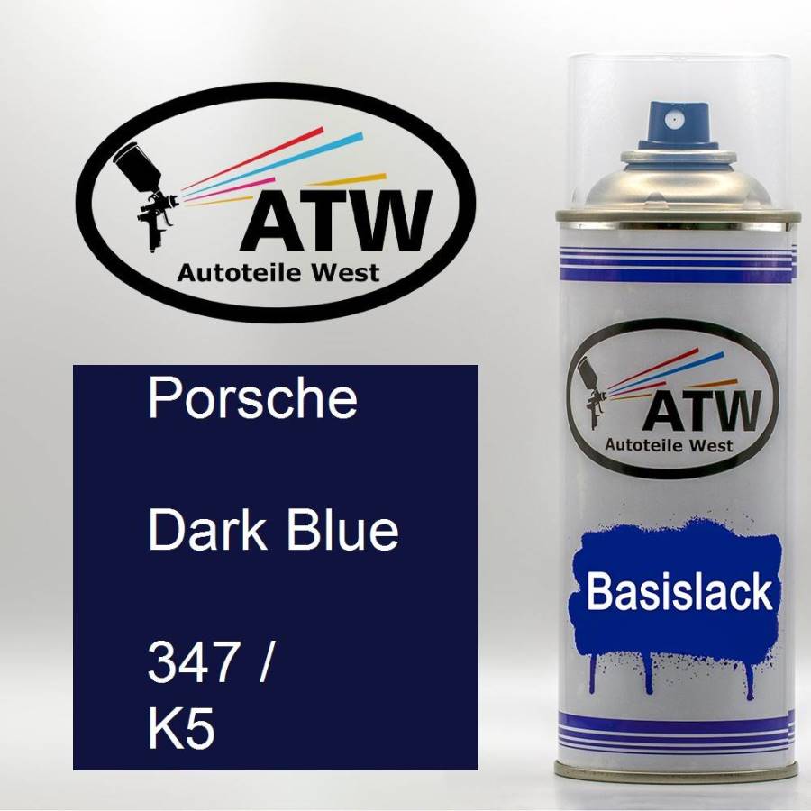 Porsche, Dark Blue, 347 / K5: 400ml Sprühdose, von ATW Autoteile West.